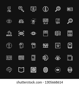 Editable 36 knowledge icons for web and mobile. Set of knowledge included icons line Student, Vision, Brain, Book, Thinking, Intellectual, Catalog, Booking on black background