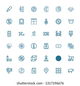 Editable 36 label icons for web and mobile. Set of label included icons line Bison, Caramel, Location, Prescription, No alcohol, Hairdryer, Store, Mountain on white background