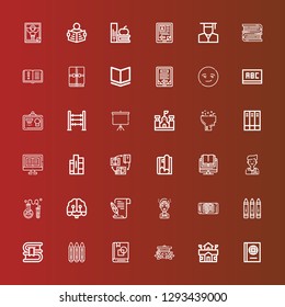 Editable 36 learning icons for web and mobile. Set of learning included icons line Book, School, Graduation cap, Art book, Crayons, Crayon, Ebook, Artificial intelligence on red
