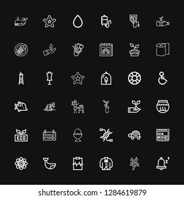 Editable 36 life icons for web and mobile. Set of life included icons line Snooze, Coral, Vest, Cardiogram, Whale, Atom, Aquarium, Turtle, Dna, Boiled egg on black background