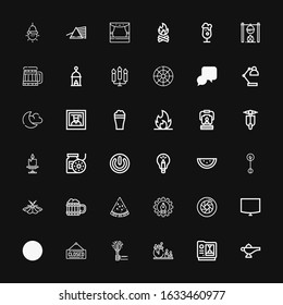 Editable 36 light icons for web and mobile. Set of light included icons line Lamp, d, Candle, Torch, Closed, Sun, Night stand, Shutter, Graphic design, Watermelon on black background