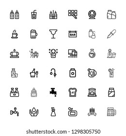 Editable 36 liquid icons for web and mobile. Set of liquid included icons line Beer, Soap, Oil bottle, Water, Beer tap, Milk, Bar, Toast, Faucet, Ink, Lemonade on white background