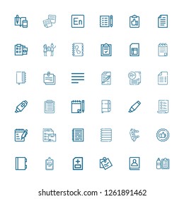 Editable 36 list icons for web and mobile. Set of list included icons line Check list, Agenda, Note, Medical report, Clipboard, Notebook, Evaluate, Pads, Paper on white background