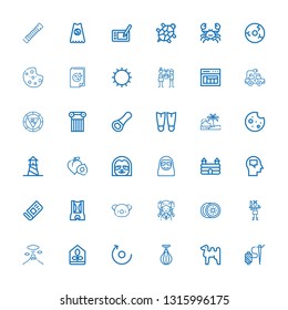 Editable 36 logo icons for web and mobile. Set of logo included icons line Needle, Camel, Boxing bag, Rotate, Greenhouse, Volcano, Paintball, Kiwi, Girl, Koala on white background