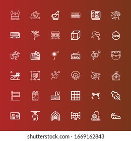 Editable 36 logotype icons for web and mobile. Set of logotype included icons line Crocodile, Vacuum, d, Arch, Oak leaf, Cheers, Blanket, Keyboard, Ice bucket, Holland on red