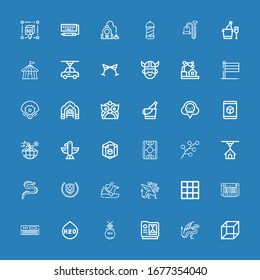 Editable 36 logotype icons for web and mobile. Set of logotype included icons line d, Dragon, Ant, H o, Keyboard, Blanket, Swan, Emblem, Branch, Field, Eagle on blue background