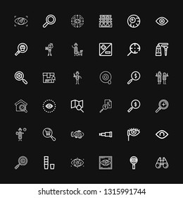 Editable 36 look icons for web and mobile. Set of look included icons line Vision, Search, Visibility, Eye, Glass, Magnifying glass, View, Mascara, Telescope on black background