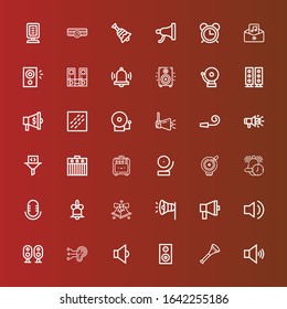 Editable 36 loud icons for web and mobile. Set of loud included icons line Volume, Vuvuzela, Woofer, Speaker, Ear, Loudspeaker, Audio, Megaphone, Bell, Alarm, Amplifier on red