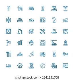 Editable 36 machinery icons for web and mobile. Set of machinery included icons line Configuration, Machine, Gear, Robot arm, Cogwheel, Concrete mixer, Mechanical arm on white background
