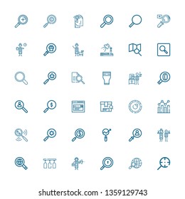 Editable 36 magnifying icons for web and mobile. Set of magnifying included icons line Magnifying glass, Search, Detective, Glass, Searching, Research, Analysis on white background
