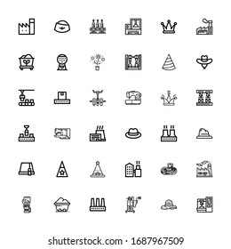 Editable 36 manufacture icons for web and mobile. Set of manufacture included icons line Robot arm, Hat, Welding, Factory, Coal, Mechanical arm, Conveyor, Sewing machine on white background