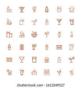 Editable 36 martini icons for web and mobile. Set of martini included icons line Cocktail, Alcoholic drink, Bar, Drink, Vodka, Ice coffee, Drinks, Shaker, Barman on white background