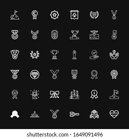 Editable 36 medal icons for web and mobile. Set of medal included icons line Germany, Badge, Competition, Medals, Podium, Medal, Quality, Ribbon, Seal, Success on black background