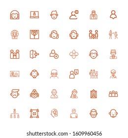 Editable 36 member icons for web and mobile. Set of member included icons line Avatar, Man, User, Human, Group, Portrait, Family, Profile, Suit, Add user, Login on white background