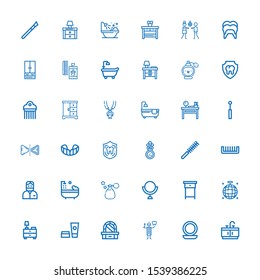 Editable 36 mirror icons for web and mobile. Set of mirror included icons line Bathroom, Mirror, Dentist, Dressing table, Cosmetics, Nightstand, ball on white background