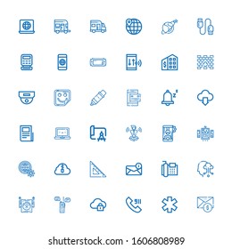 Editable 36 mobile icons for web and mobile. Set of mobile included icons line Email, Star, Call, Cloud computing, Walkie talkie, Wifi, Fax, Set square, Zip cloud on white background