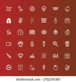 Editable 36 iconos naturales para web y móvil. Conjunto de iconos naturales incluidos línea Coconut, Apple, Feather, Orange, Coffee, Chili, Fruit, Earthquake, Cotton, Tree, Lotus en rojo