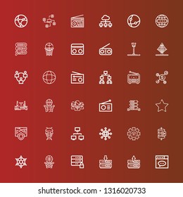 Editable 36 net icons for web and mobile. Set of net included icons line Website, Server, Basketball, Graphene, Send data, Connect, Networking, Network, Insect, Favourite on red