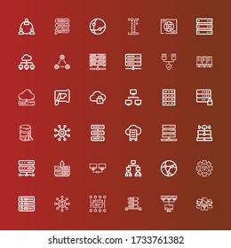 Editable 36 networking icons for web and mobile. Set of networking included icons line Networking, Network, Server, Sitemap, Database, Connect, Hierarchical structure, Cloud computing on red
