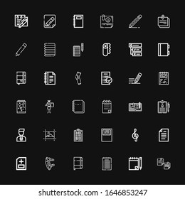 Editable 36 notepad icons for web and mobile. Set of notepad included icons line Notepad, Note, Notebook, Pads, Medical report, Paper, Workbook, Medical history on black background