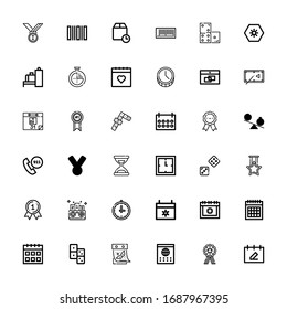 Editable 36 number icons for web and mobile. Set of number included icons line Calendar, Medal, Domino, Date, Clock, Competition, Dice, Time, Emergency call on white background