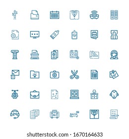 Editable 36 office icons for web and mobile. Set of office included icons line List, Suit, Bedroom, Briefcase, Invoice, Support, Man, Nightstand, Window, Strategy on white background