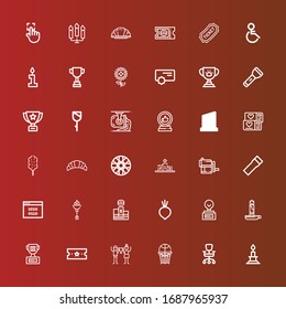 Editable 36 one icons for web and mobile. Set of one included icons line Candle, Office chair, Basketball, Triumph, Ticket, Trophy, Beet, Podium, Torch, Binary code, Flashlight on red