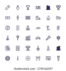 Editable 36 one icons for web and mobile. Set of one included icons line Flashlight, Merit, Triumph, Basketball, Candle, Guarantee, Trophy, Unicycle, Sharpener on white background