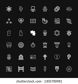 Editable 36 pattern icons for web and mobile. Set of pattern included icons line Basketball, Flowers, Popsicle, Garlands, Gate, Network, Flower, Broken heart on black background