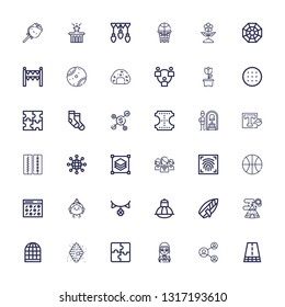 Editable 36 pattern icons for web and mobile. Set of pattern included icons line Road, Network, Gothic, Puzzle, Beehive, Bird cage, Indian tent, Surfboard on white background