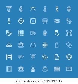 Editable 36 pattern icons for web and mobile. Set of pattern included icons line Puzzle, Treasure, Macaw, Star, Flowers, Stitches, Flower, Pattern, Jelly beans on blue background