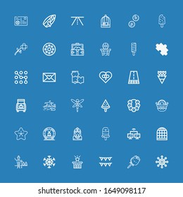 Editable 36 pattern icons for web and mobile. Set of pattern included icons line Networking, Rose, Garlands, Star, Snowflake, Snow, Bird cage, Network, Popsicle on blue background