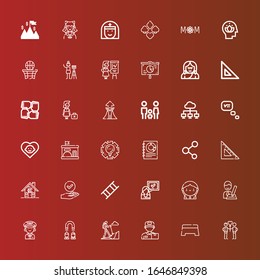 Editable 36 people icons for web and mobile. Set of people included icons line Couple, Step, Delivery man, Hiking, Headhunting, Pilot, Interview, Donor, Woman, Stretcher on red