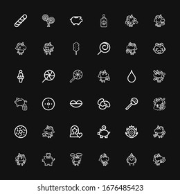 Editable 36 pink icons for web and mobile. Set of pink included icons line Unicorn, Birthday girl, Piggy bank, Dragon fruit, Women rights, Doughnut, Lollipop on black background
