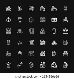 Editable 36 pint icons for web and mobile. Set of pint included icons line Beer, Dark beer, Pub, Hop, Beers, Beer tap on black background