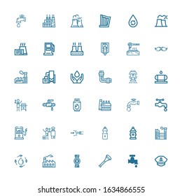 Editable 36 pipe icons for web and mobile. Set of pipe included icons line Captain, Faucet, Vuvuzela, Pipes, Factory, Water, Hydrant, Blowpipe, Heater, Gas station on white background