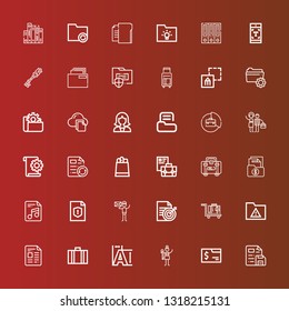 Editable 36 portfolio icons for web and mobile. Set of portfolio included icons line File, Folder, Graphic designer, Typography, Suitcase, Luggage, Document, Briefcase on red