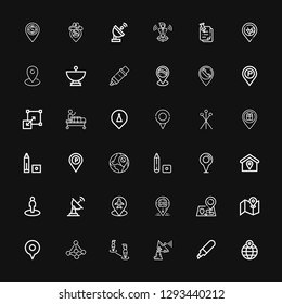 Editable 36 position icons for web and mobile. Set of position included icons line Location, Marker, Satellite dish, Placeholder, Contact, Street map, Maps on black background