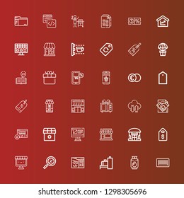 Editable 36 price icons for web and mobile. Set of price included icons line Barcode, Gas, Scanner, Coding, Percentage, Ecommerce, Price tag, Shop, Store, Online shop, Online shopping on red