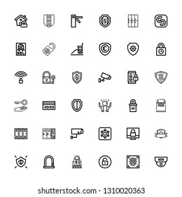 Editable 36 privacy icons for web and mobile. Set of privacy included icons line Cctv, Fingerprint scan, Unlock, Password, Lock, Shield, Padlock, Hidden camera on white background