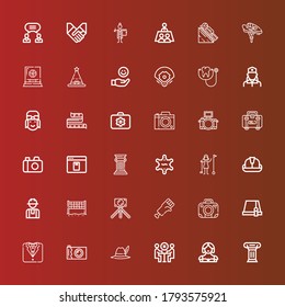 Editable 36 professional icons for web and mobile. Set of professional included icons line Column, Waitress, Meeting, Hat, Camera, Tuxedo, Photo camera, Hand, Volley, Worker on red