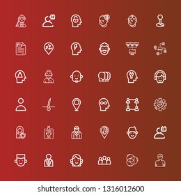 Editable 36 profile icons for web and mobile. Set of profile included icons line User, Ponytail, Group, Avatar, Businessman, Man, Placeholder, ID, Woman, Network, Mind on red