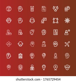 Iconos editables de 36 perfiles para web y móvil. El conjunto de perfiles incluye iconos línea asesina en serie, marcador de posición, empresario, jefe, Miss mundo, retrato, mente, red, mujer en rojo