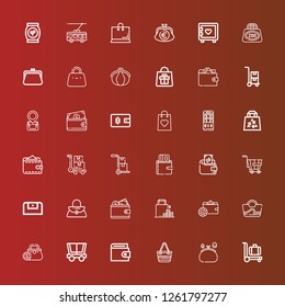 Editable 36 purse icons for web and mobile. Set of purse included icons line Trolley, Purse, Hand bag, Wallet, Bag, Shopping, Handbag, Strongbox on red