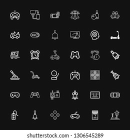 Editable 36 push icons for web and mobile. Set of push included icons line Play, Game, Joystick, Buttons, Bell, Controller, Gamepad, Keypad, Mower, Control on black background
