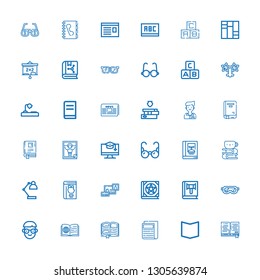 Editable 36 reading icons for web and mobile. Set of reading included icons line Book, Newspaper, Student, Glasses, Bookshelf, Desk lamp, Homework, Education on white background