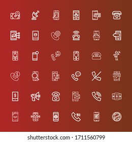 Editable 36 iconos de receptores para web y móvil. El conjunto de receptores incluye iconos línea No teléfonos, Smartphone, Call, Teléfono, Parabólico, Teléfono, No llamadas, Llamadas telefónicas, Walkie talkie en rojo