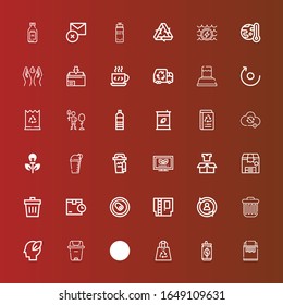 Editable 36 recycle icons for web and mobile. Set of recycle line icons including: Paper shredder, Can, Recycled Plastic Bag, Recycling, Trash can, Ecology, Trash, Rotate on red