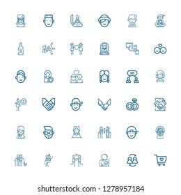 Editable 36 relationship icons for web and mobile. Set of relationship included icons line Solidarity, Friends, Friend, Couple, Newlyweds, Woman, Boy, Girl on white background