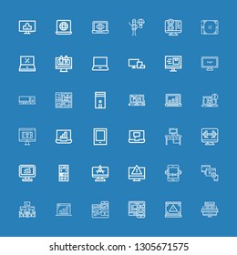 Editable 36 responsive icons for web and mobile. Set of responsive included icons line Web design, Laptop, Responsive, Marketing, Computer, Devices, Tablet on blue background